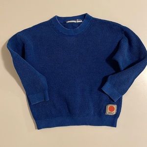 Zara Blue Acid Wash Knit Waffle Sweater - 3-4T